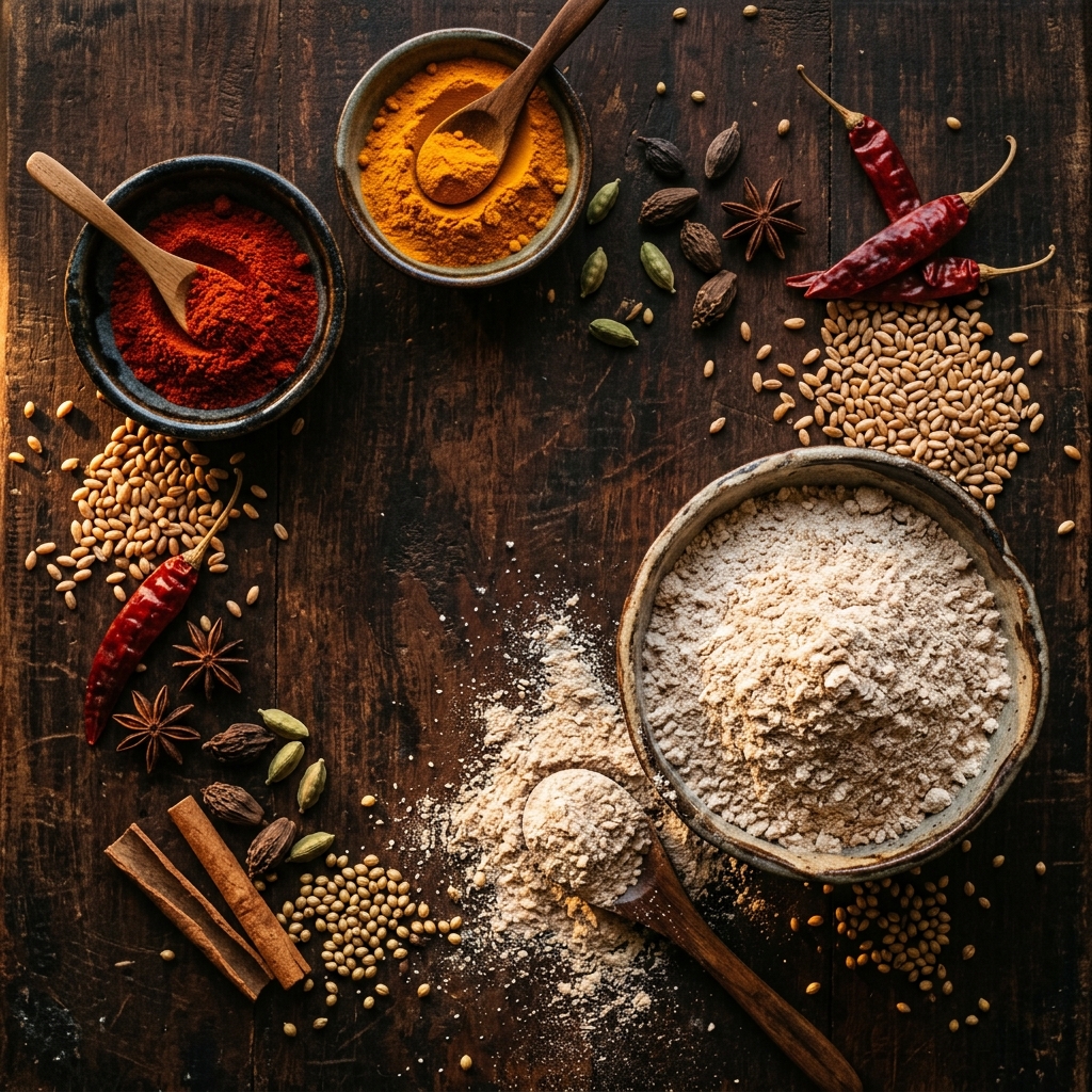 Devam premium spices and flour background